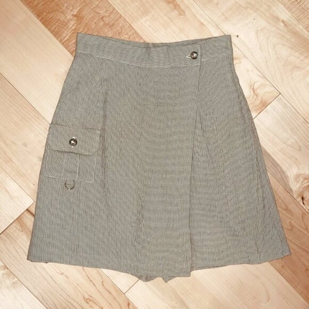 EUC Vintage Houndstooth Rayon Blend Utility Skort Taupe XS
